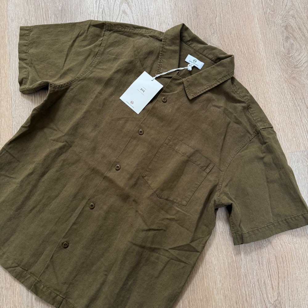 AG Adriano Goldschmied Shirt Mens M Olive Green Linen Cotton Blend NWT